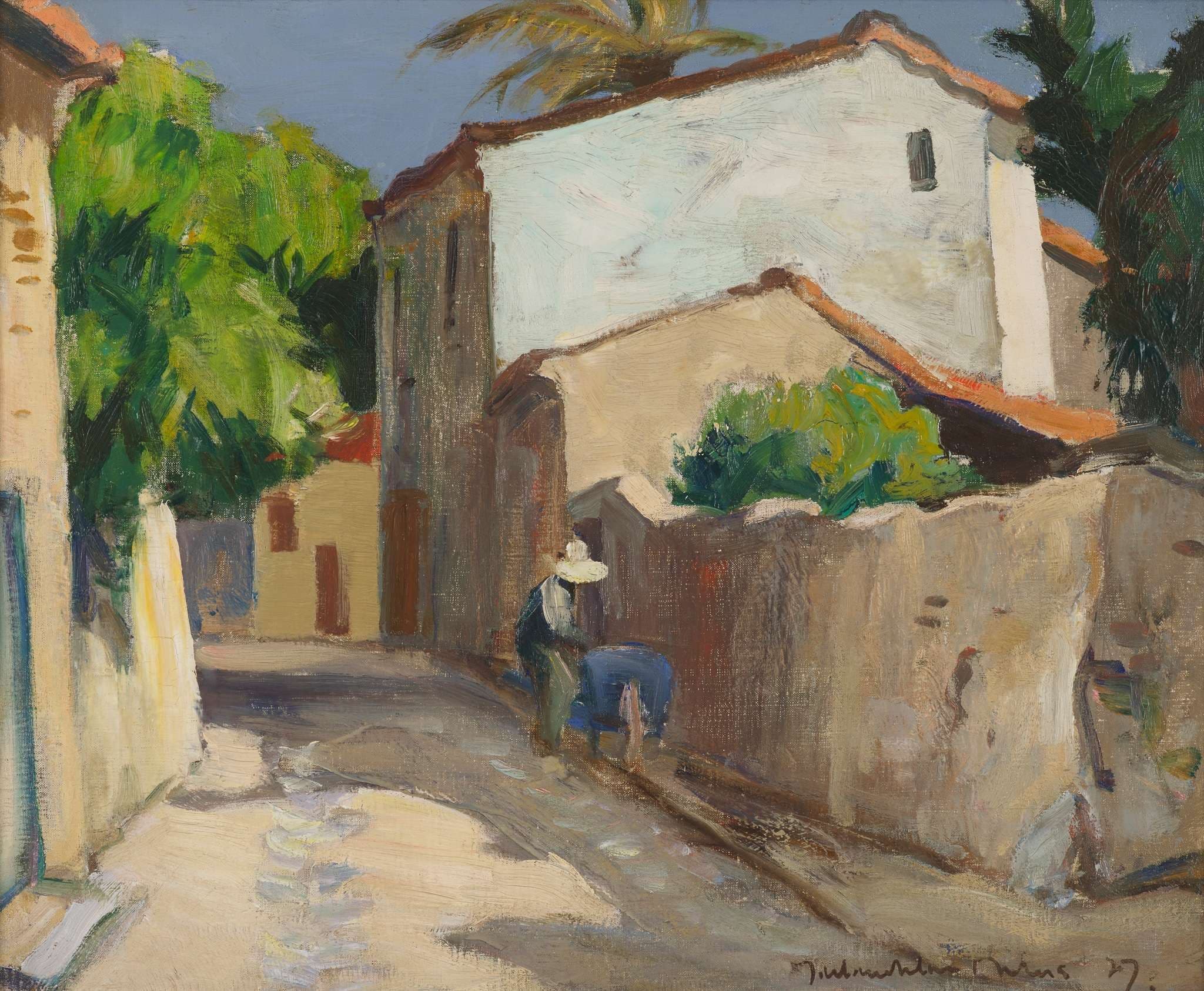 JOHN MACLAUCHLAN MILNE R.S.A. (SCOTTISH 1885-1957) § A QUIET STREET IN THE SOUTH OF FRANCE